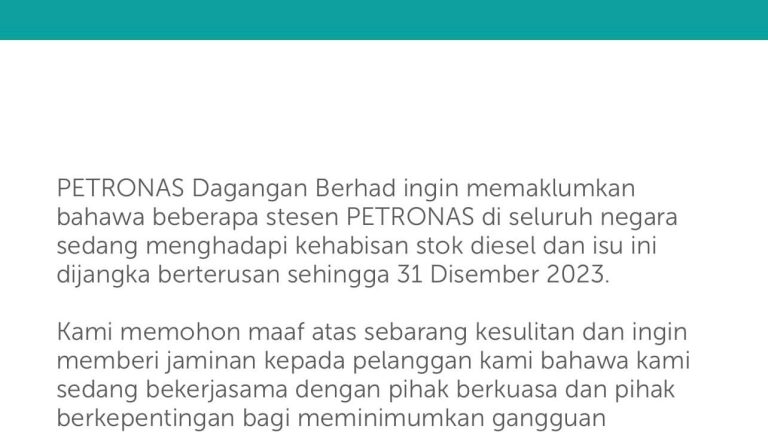 Stok diesel habis di beberapa stesen PETRONAS