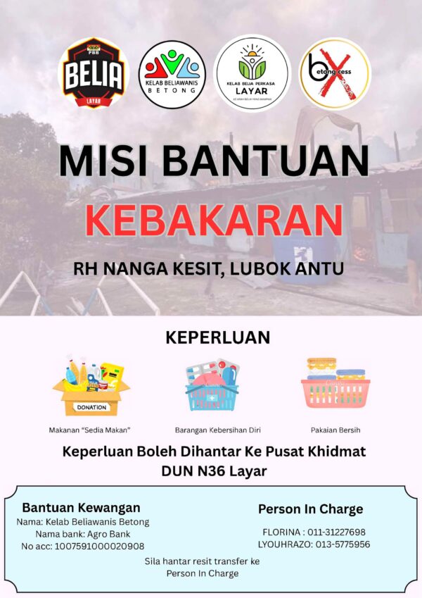Kelab Beliawanis Betong, Kelab Belia Parti PBB Layar lancar misi bantuan mangsa kebakaran Rumah Litong, Nanga Kesit
