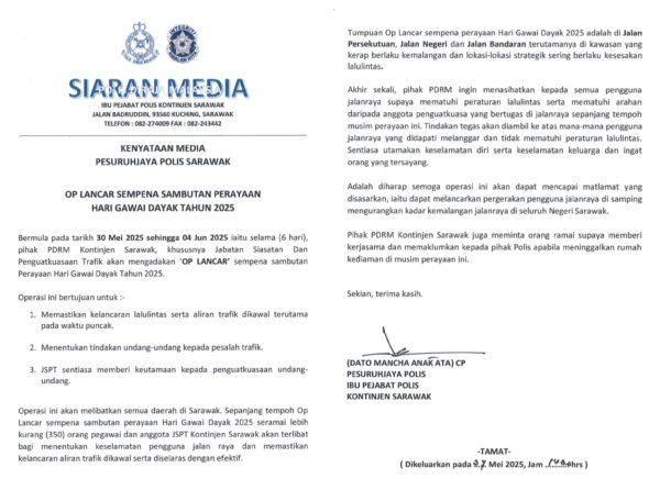 ‘Op Lancar’ sempena Gawai tumpu kawasan kerap kemalangan