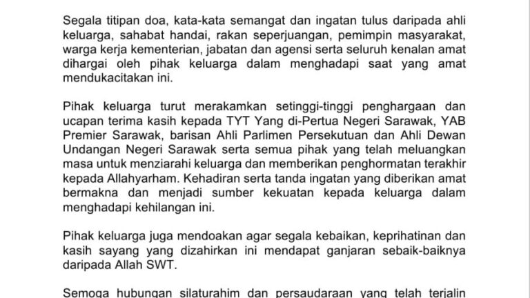 Nancy hargai doa, sokongan, keprihatinan semua atas pemergian suami